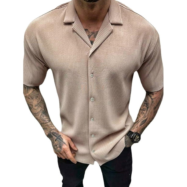 TRKIYQC Camisas casuales con botones para hombre manga corta cuello de solapa color solido camisas de playa blusa TRKIYQC moda Walmart en linea
