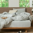thumbnail image 4 of MooMee Striped Duvet Cover Set King 100% Washed Cotton Linen Like Textured Breathable 3-Piece (Heathered Green& White Classic Stripes), 4 of 8