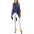 thumbnail image 2 of INSPIRAR CHIC Blusas sin mangas de gasa para mujer con cuello alto, lazo en la espalda, dobladillo asimétrico, camiseta de verano, S azul oscuro, 2 of 6