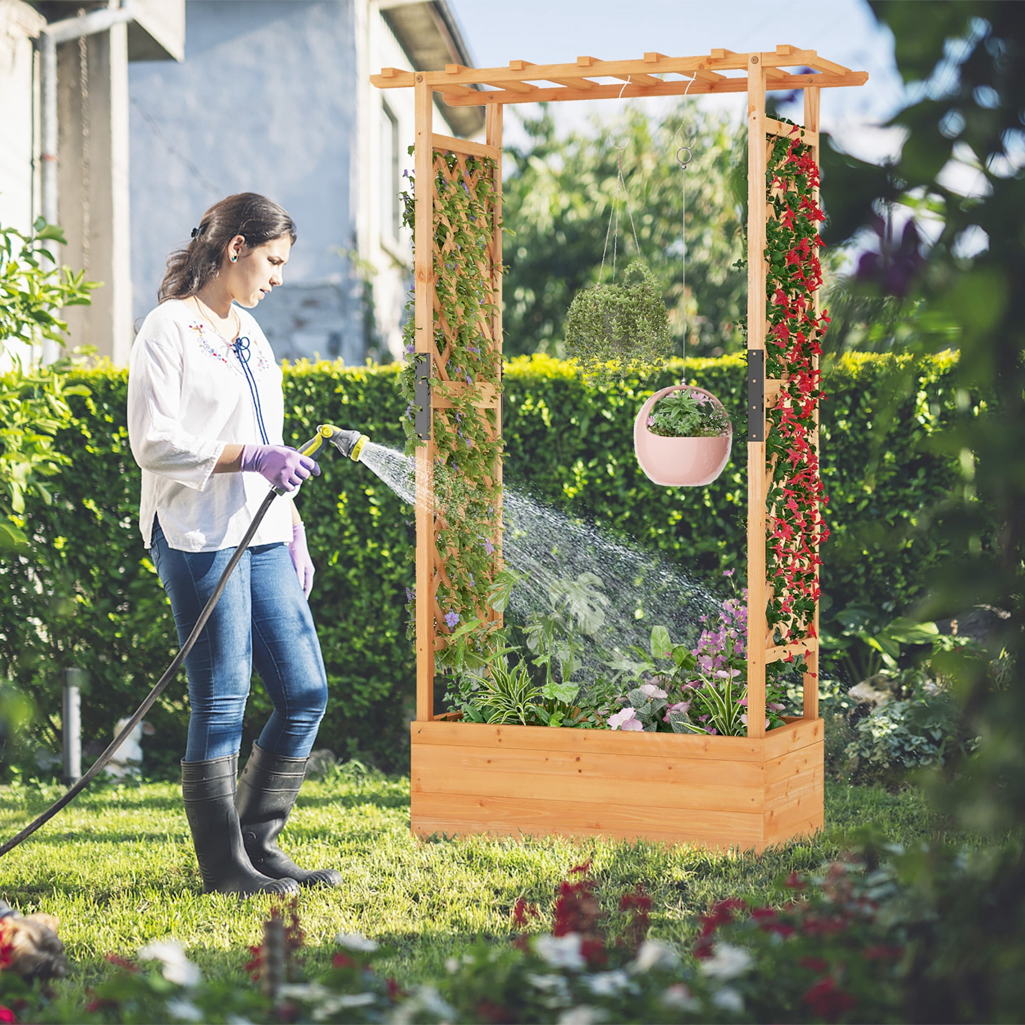 Gymax Raised Garden Bed Vertical Plant Container for Vine Climbing Plant Flower