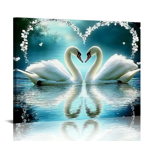 BCIIG Two swans love the water of the lake Indoor art wall decoration home is suitable for living room, bedroom, office, dining room, club decoration, can hang Canvas painting 20x16in