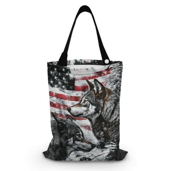 Yuyamidu Wolf Car Trash Bag for Auto SUV Truck Foldable Hanging Car Trash Can American Flag Car Storage Bags Accessories Reusable Car Garbage Bag for Front Seat, Back Seat