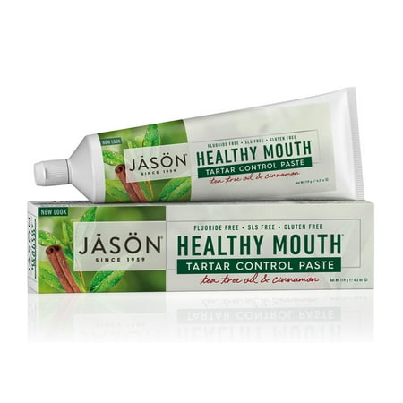 (2 pack) JASON Healthy Mouth Tartar Control Flouride-Free Toothpaste, Tee Tree Oil & Cinnamon, 4.2 oz. (Packaging May