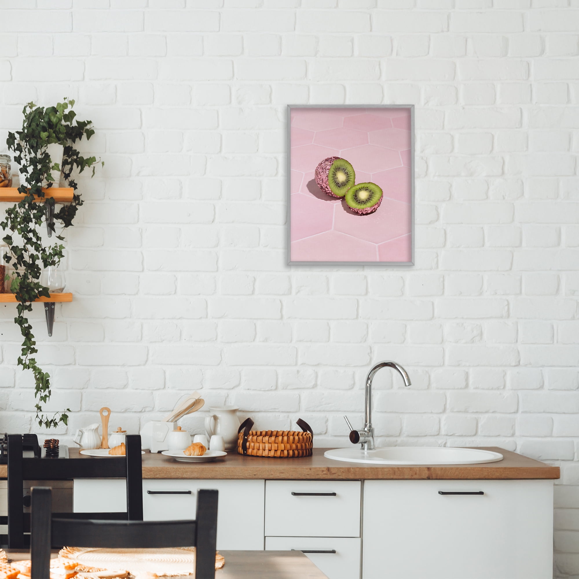 Stupell Industries Pink Glimmer Kiwi Gray Framed Giclee Art, design by LISH Creative