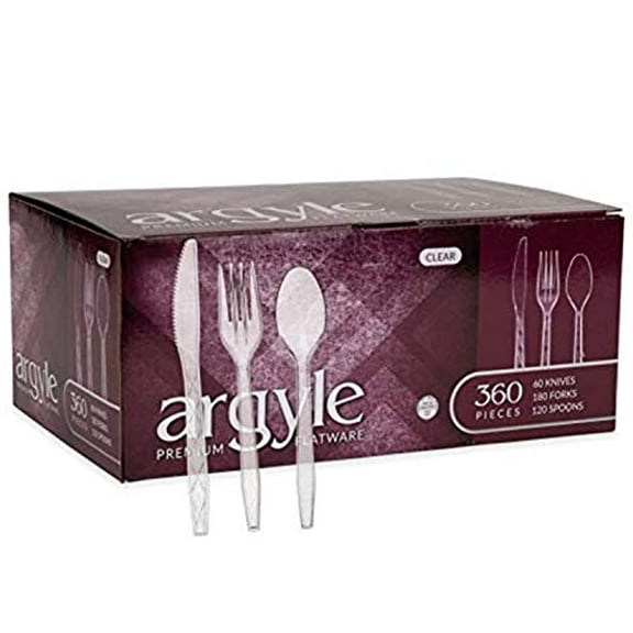 Clear Plastic Cutlery | Heavy Duty & Solid Disposable Silverware Utensils Set | Perfect for Weddings, Buffets, Luncheon & More | 180 Forks, 120 Spoons & 60 Knives Combo Pack | 360 Count