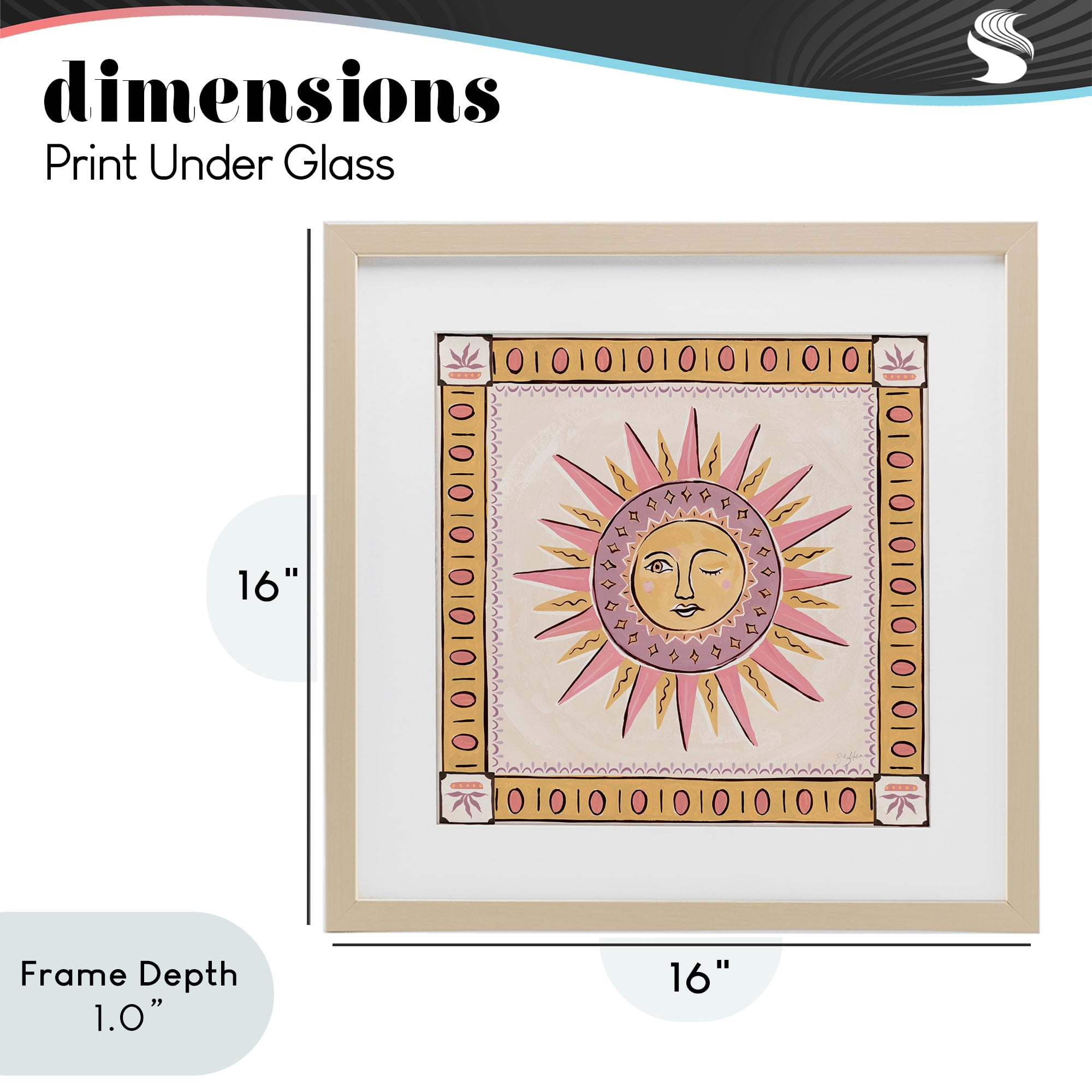 Stupell Industries Pastel Winking Sun with Border Birch Framed Print Under Glass, design by Two If By Sea Studios