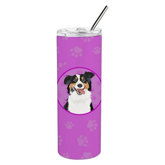 Carolines Treasures WDK1228TBL20 Australian Shepherd Black Tricolor Design2 Stainless Steel 20 oz Skinny Tumbler Pink 20