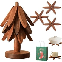 Minibee Tree Trivet Set – Premium Natural Tree Trivet Set with 3 Heat-Resistant Trivets & Tree Stand, Perfect for Kitchen and Dining Table