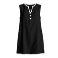 thumbnail image 6 of Ecqkame Summer Dresses for Women Color Block Trim Hem V Neck Sleeveless Buttons Mini Dress Casual Loose Beach Vacation Daily Dress with Pockets Black M, 6 of 6