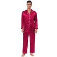 thumbnail image 1 of Conjuntos de pijama de satén para hombre, manga larga, con botones, ropa de dormir, ropa de dormir, pijamas rojo S, 1 of 5