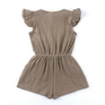 thumbnail image 5 of Newborn Baby Girls Drawstring Waist Buttons Jumpsuit Ruffled Sleeve Summer Short Romper with Pocket Khaki,12-24 Months, 5 of 8