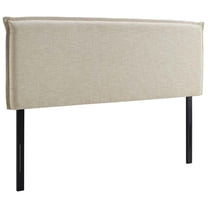 Pemberly Row Queen Upholstered Polyester Fabric Headboard in Beige