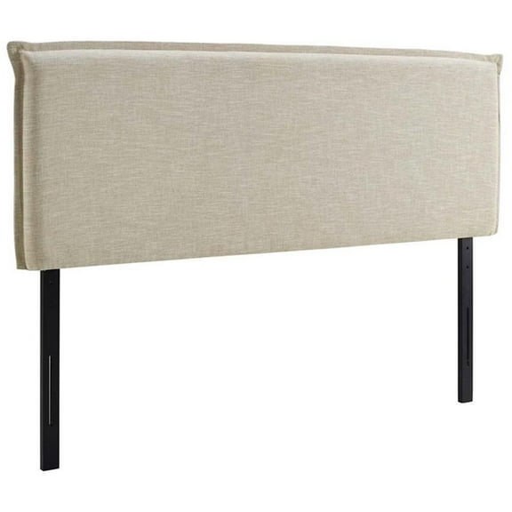 Pemberly Row Queen Upholstered Polyester Fabric Headboard in Beige