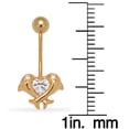 thumbnail image 2 of 14k Yellow Gold Cubic Zirconia 14 Gauge Dangling Dolphins Body Jewelry Belly Ring - Measures 24x11mm, 2 of 2