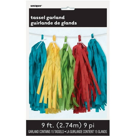 Tulip Tassel - Tissue Paper Tassel Garland, 9 ft, Multicolor, 1ct