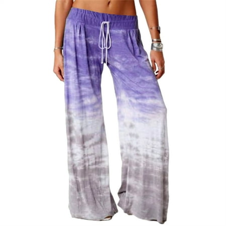 

Plnotme Women s Comfy Casual Pajama Yoga Pants Tie-dye Gradient Drawstring Palazzo Lounge Wide Leg Loose Casual Pants Adjustable Drawstring Waistband Pants S-2XL