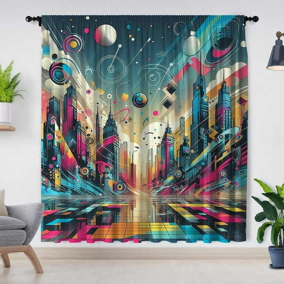 Modern Simple Style Curtains, Future City Curtains, Blackout Curtains, Suitable for Room Bedroom Decoration(Rod pocket)