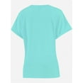 thumbnail image 3 of Women's V Neck T Shirts Casual Rolled Short Sleeve Side Split Summer Tops Loose Fit, 3 of 5