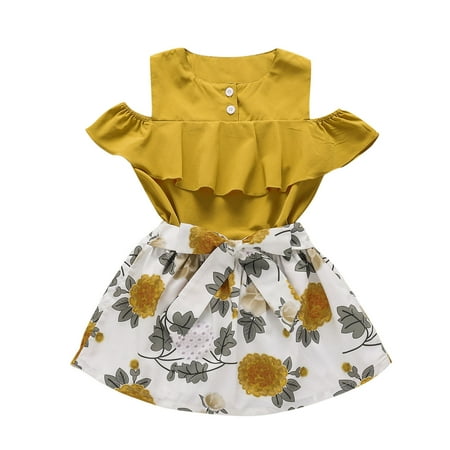 

Fesfesfes Toddler Kids Baby Girls Floral Ruffled Sleeveless Dress Bowknot Dress Outfits Sets Spring Saving Sale