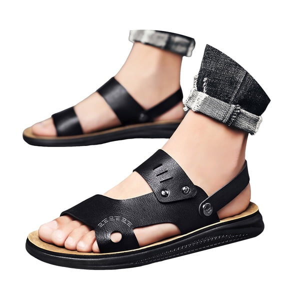 Men's Leather Platform Orthotic Slides Sandals Open Toe Arch Support Hollow Slip On Slippers Summer Lightweight Slip Soft Bottom Casual Walking Beach Sandals