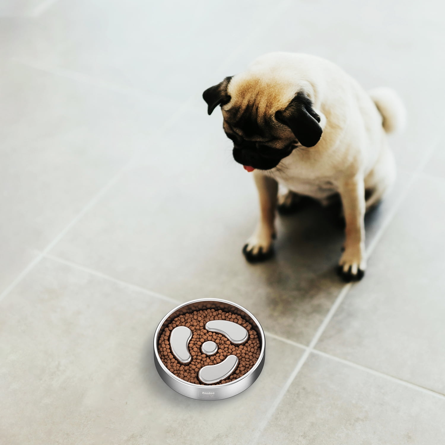 Feedoo 1-Cup Stainless Steel Slow Feeder Dog Bowl - Anti-Choking, Non-Slip Base, Dishwasher Safe (Small Size)