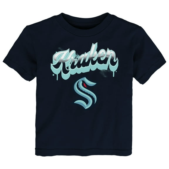 Toddler Navy Seattle Kraken Bubbly Script T-Shirt