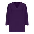 thumbnail image 3 of AVTOIFY Summer Womens Blouses Dressy Casual, Women's Summer Solid Color Quarter Sleeve Temperament V-neck Pullover Top Purple XL, 3 of 6