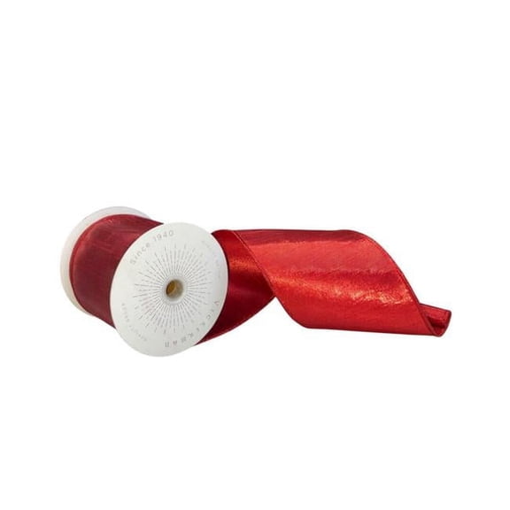 Vickerman QTX24015 4 in. x 10 yards Metallic Christmas Ribbon, Red