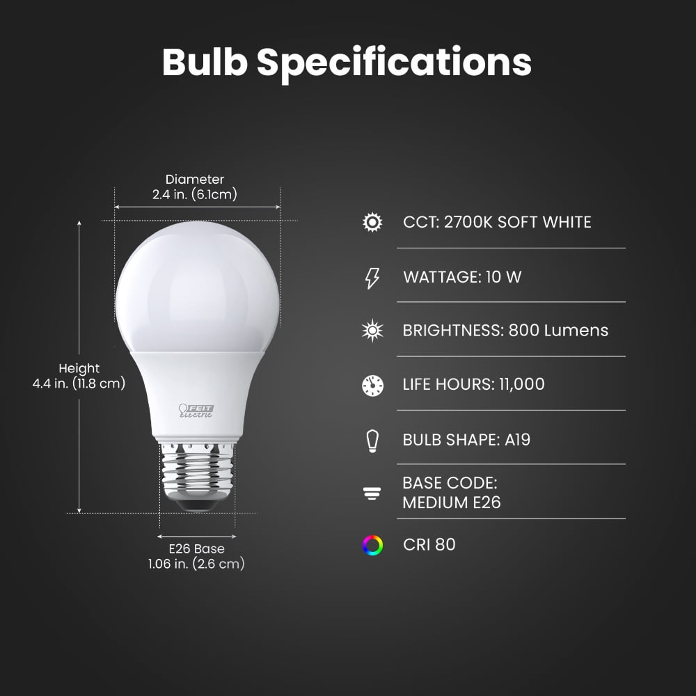 Feit Electric A19 LED 10W (60W Replacement) Soft White (2700K), Medium E26 Base, Non-Dimmable Light Bulb 24 Pack