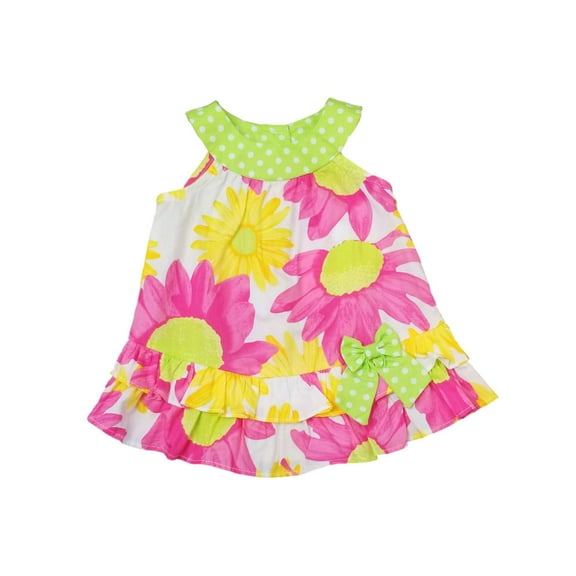 Infant Toddler Girls Pink Green Floral Spring Summer Sun Dress Sundress Dot 3-6M
