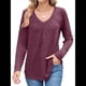 thumbnail image 3 of Camisetas de Larga para Mujer, Cuello en V, Suaves, Básicas, Holgadas, Informales, Moda de Otoño. Vino Tinto S, 3 of 10