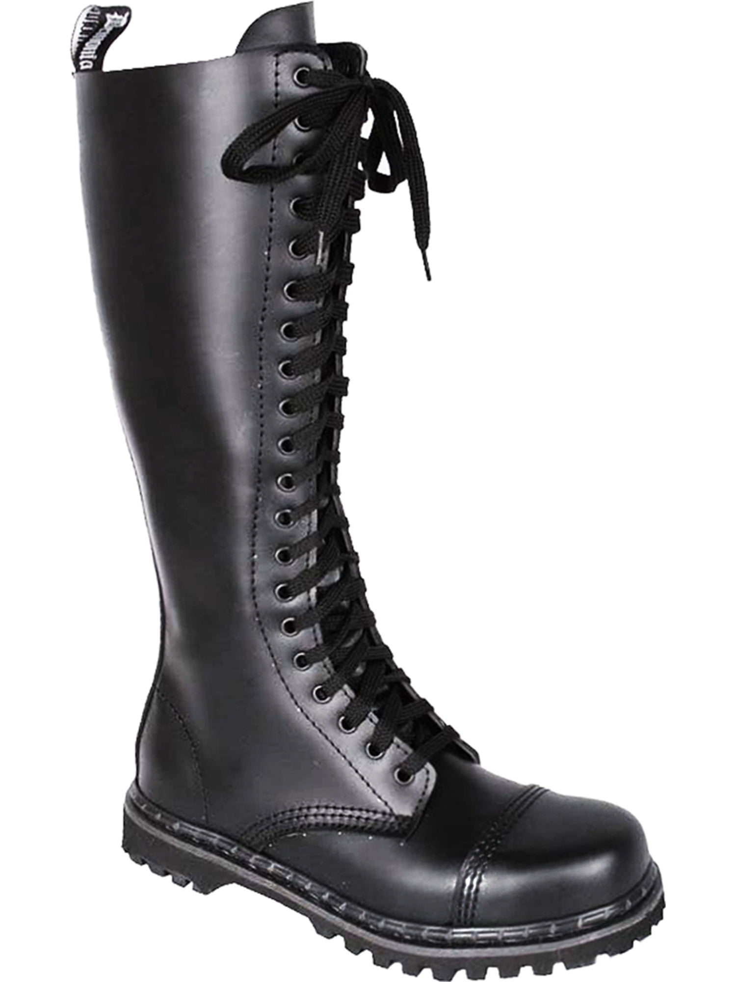 SummitFashions - Mens Gothic Boots Lace Up Knee High Boot Black Leather
