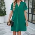 thumbnail image 5 of Women Dresses Short Sleeved Solid Leisure Fashion Dresses New Loose V-neck Sexy Fashion Dresses Green Trendy Skirt Size S, 5 of 7