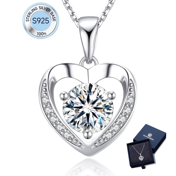 Momentwish 1 Carat Moissanite Heart Pendant Necklace for Women 925 Sterling Silver Christmas Valentines Mother's Day Gifts for Mom Wife