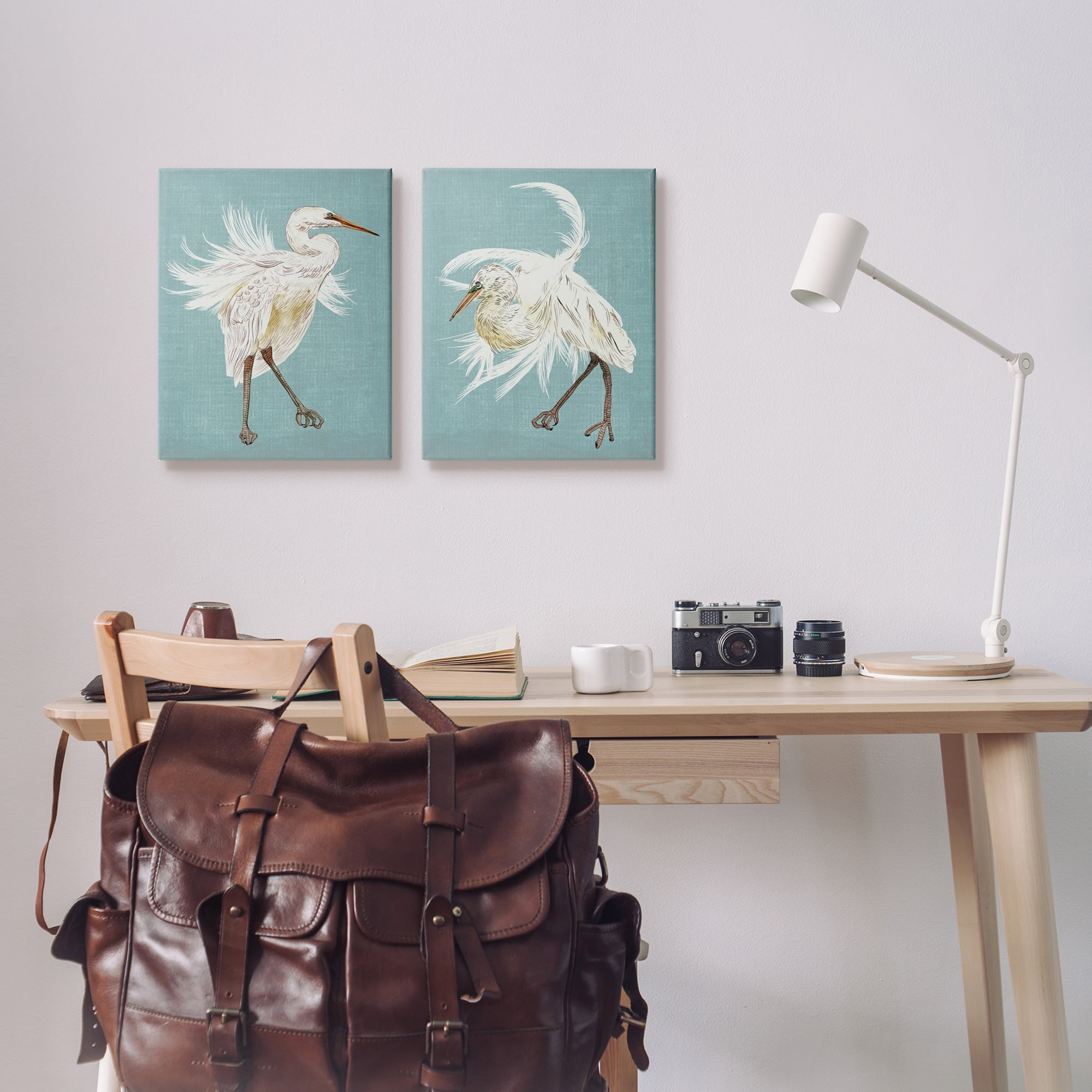 Stupell Industries Dancing Heron Birds White Feathers over Blue, 16 x 20,Design by Melissa Wang