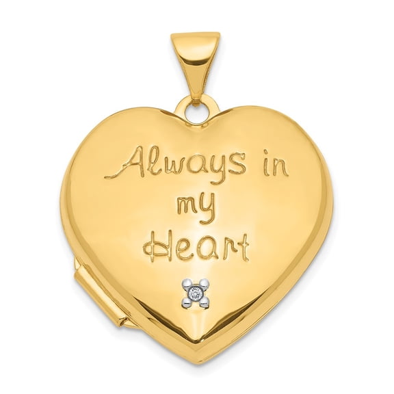 Finest Gold 10K Two-Tone Diamond Always in My Heart with Heart Charm Inside 21 mm Heart Locket
