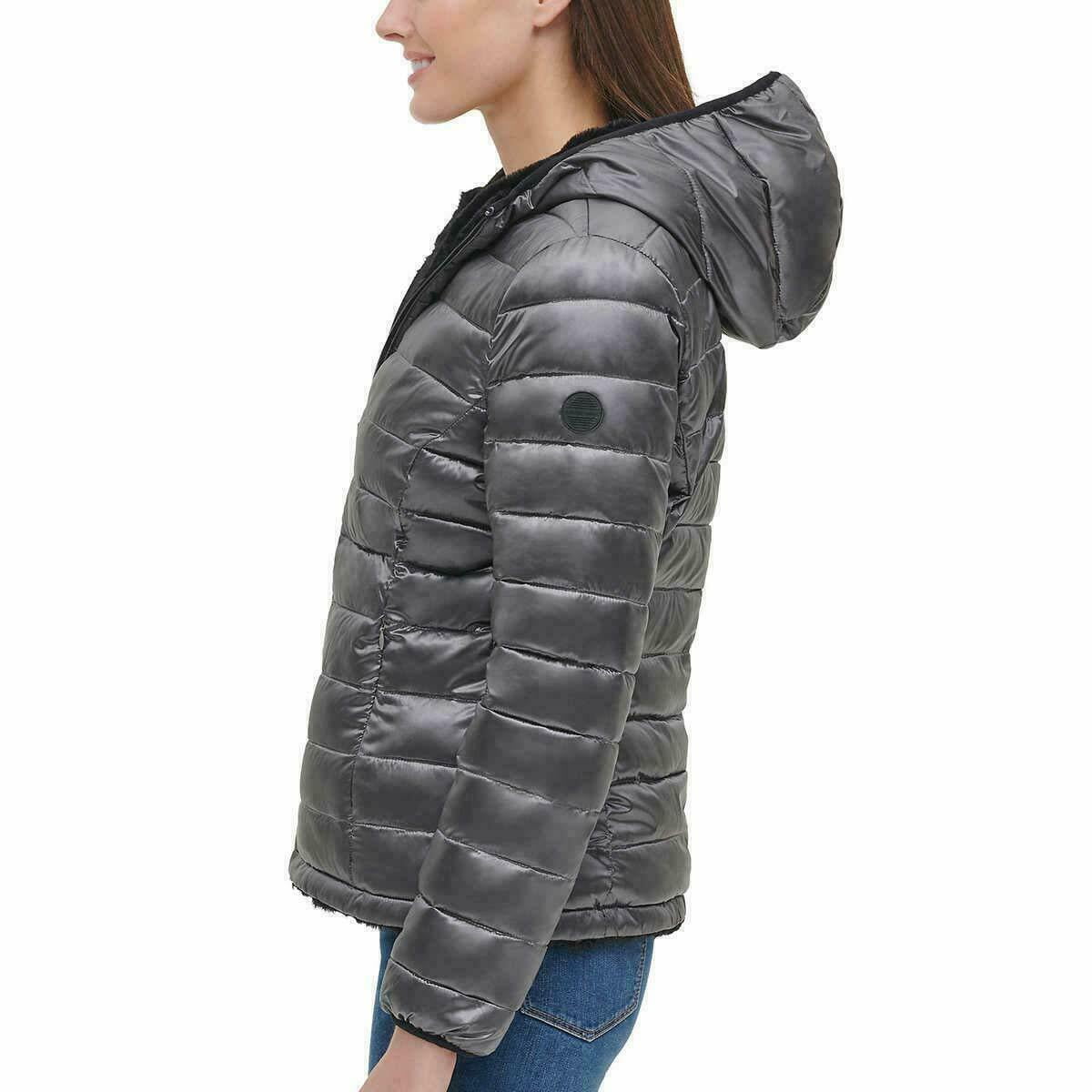  Andrew Marc Ladies' Ultra Soft Attached Hood Reversible Jacket  : Clothing, Shoes & Jewelry