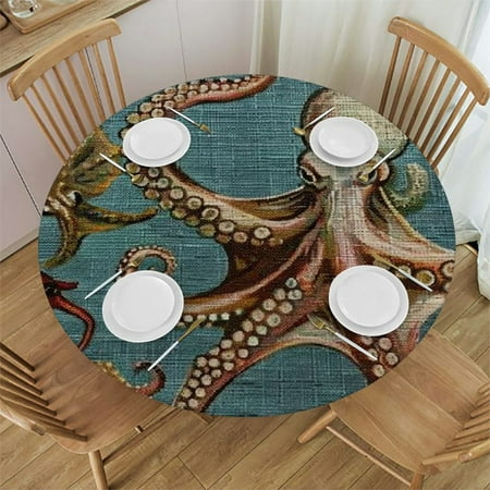 

SHERONV Octopus Squid Seahorse Round Tablecloth Stain-Resistant Washable 42 -46