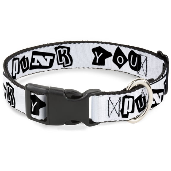 Buckle-Down Pet Collar, Dog Collar Plastic Buckle, Punk You White Black, 7 to 8.5 Inches 0.5 Inch Wide