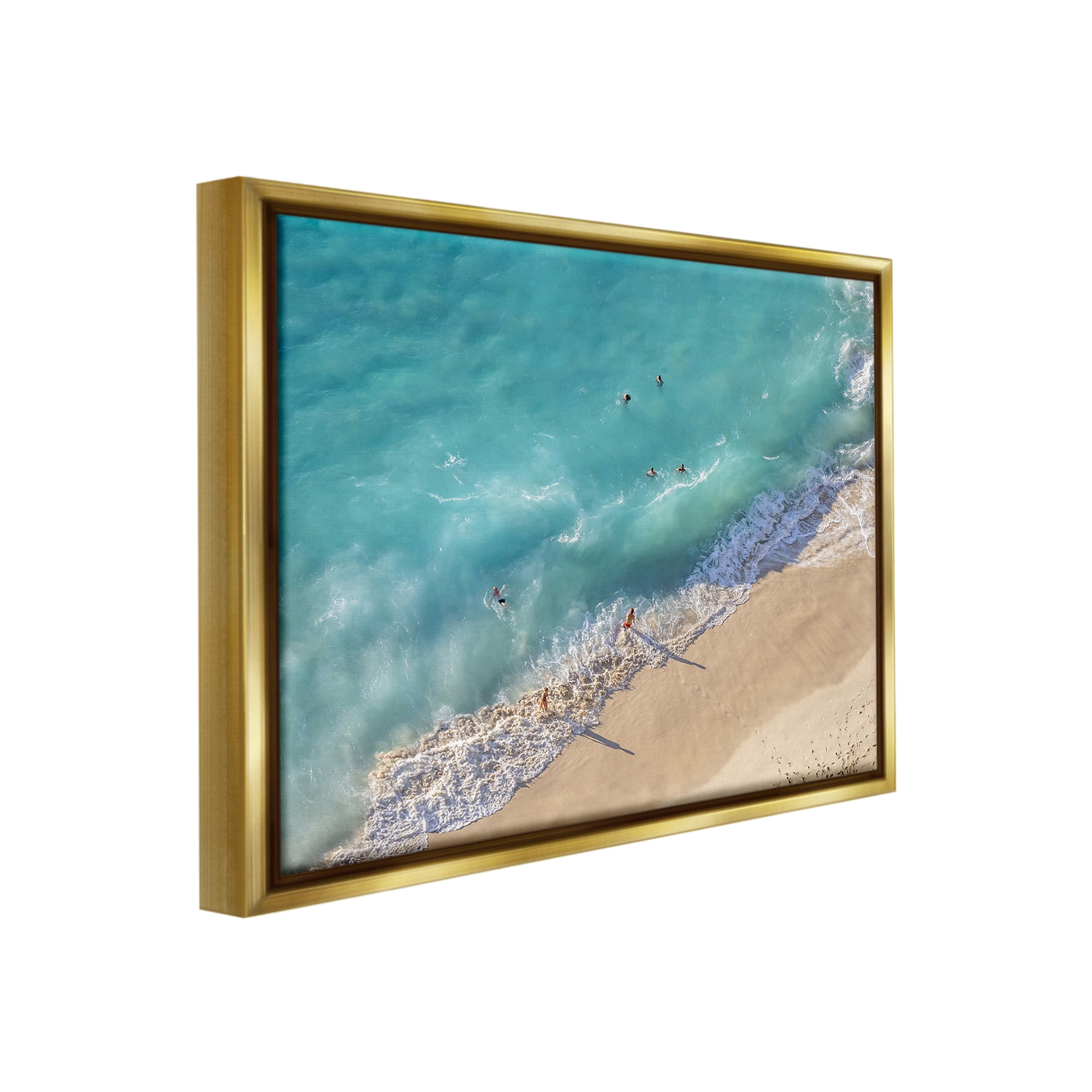Stupell Industries Aerial Beach View Landscape Photography Gold Floater Framed Canvas Art Print Wall Art, 31 x 25