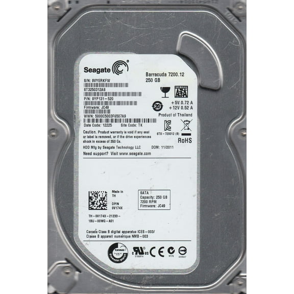 ST3250312AS, 9VY, TK, PN 9YP131-520, FW JC49, Seagate 250GB SATA 3.5 Hard Drive