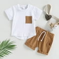 thumbnail image 3 of Fortune Baby Boy Summer Clothes Short Sleeve Color Block Pocket T-Shirt Elastic Waist Shorts 2Pcs Set, 3 of 9