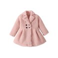 thumbnail image 2 of Musuos Kids Girls Winter Coat, Solid Color Long Sleeve Lapel Plush Jacket Double Breasted A-Line Outwear, 1-6 Years, 2 of 9