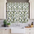 thumbnail image 3 of Kitchen Window Curtains Valance and Tier Set, Watercolor Cactus Flower Rod Pocket Tier Curtain Valance Set, Green Tropical Plants Light Filtering Cafe Curtains for Bedroom Living Room, 3 of 9