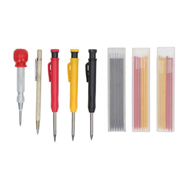 Juego de lápices de carpintería, pluma de trazado de carburo con recargas, sacapuntas central, herramienta para trabajar la madera