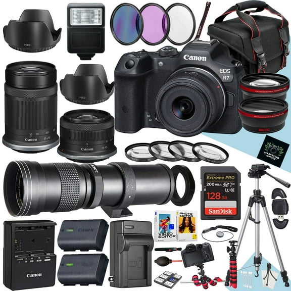 Canon EOS R7 Mirrorless Camera with 18-45mm, 55-210mm and 420-800mm Lens   128 GB Memory   Hood   Monopod   Filters   Tripod   More (38pc Bundle) (International Version)