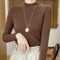 thumbnail image 5 of Alkepwun Women's Fall Winter Fashion Casual Semi High Neck Solid Color Loose Base Knitted Round Neck Sweater Top, 5 of 5