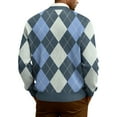 thumbnail image 4 of QHRMKOG Mens Cardigan Loose Fit Color Block Checkerboard Print Cardigan Sweaters Vintage Long Sleeve V Neck Button Up Cardigans Autumn Casual Knitted Ribbed Sweater Blue L, 4 of 7