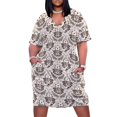 thumbnail image 1 of Vestido holgado con bolsillos y estampado de setas de damasco en tonos neutros, elegante, holgado, para mujer, 2025, vestidos de noche para mujer., 1 of 6