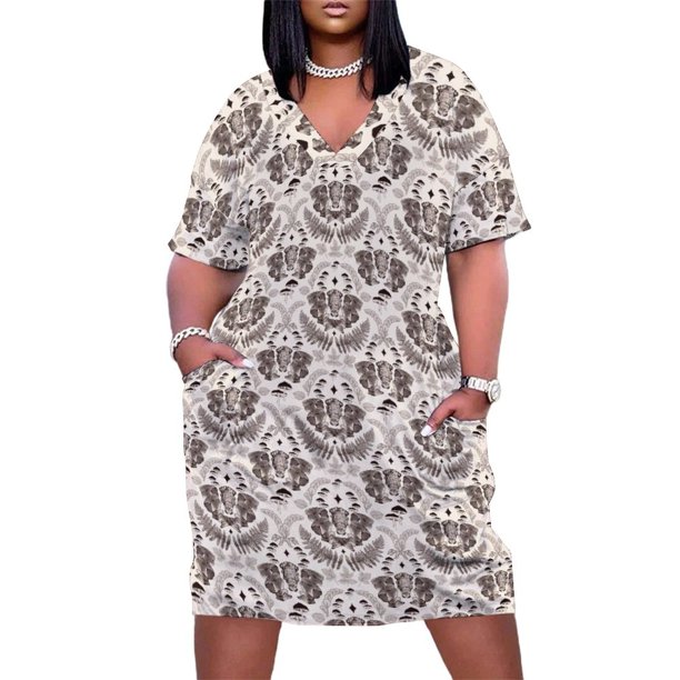 Vestido holgado con bolsillos y estampado de setas de damasco en tonos neutros, elegante, holgado, para mujer, 2025, vestidos de noche para mujer.